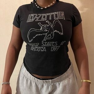 Vintage Led Zeppelin Band Tour T Black Graphic  Women's Top Size S